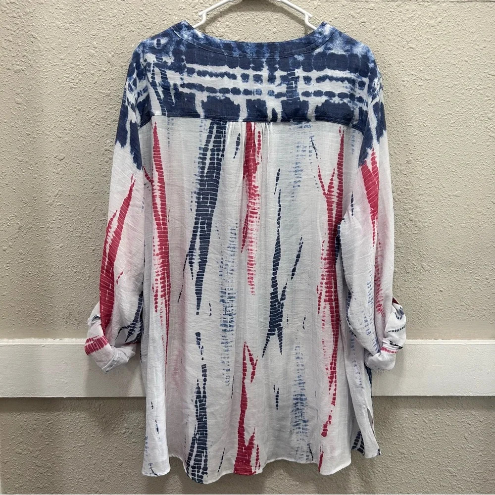 Multiples Liberty Print Button Down Tab Sleeve Bu… - image 4